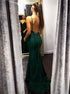 Mermaid V Neck Lace Backless Prom Dresses LBQ3632